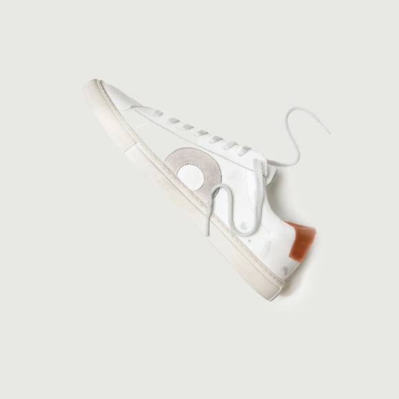 Oliver Cabell Low 1 Marsala White Sneaker with Orange Accent - Picture 2 of 5